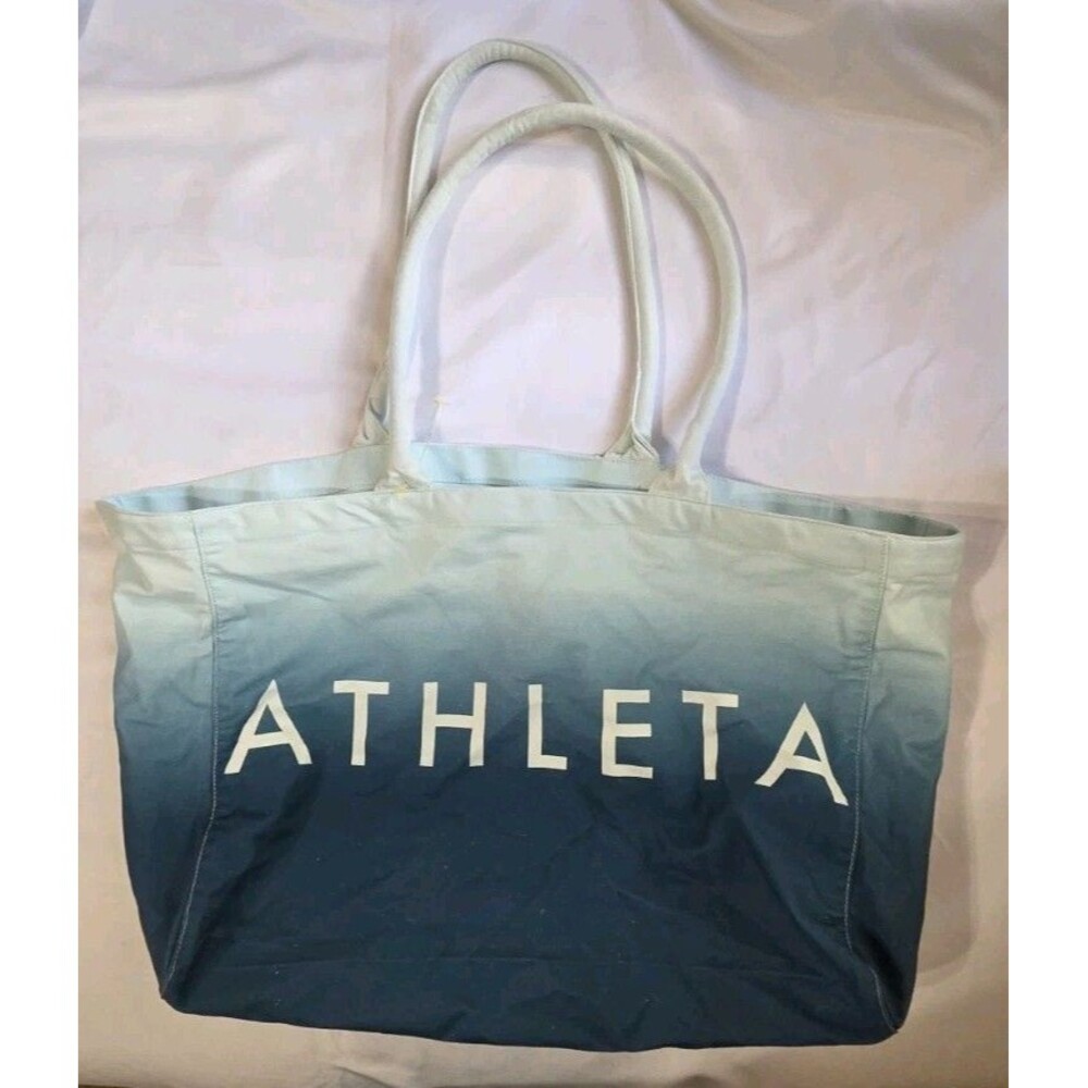 Athleta Beach Bag Gym Bag Tote Bag Blue Ombre White Canvas